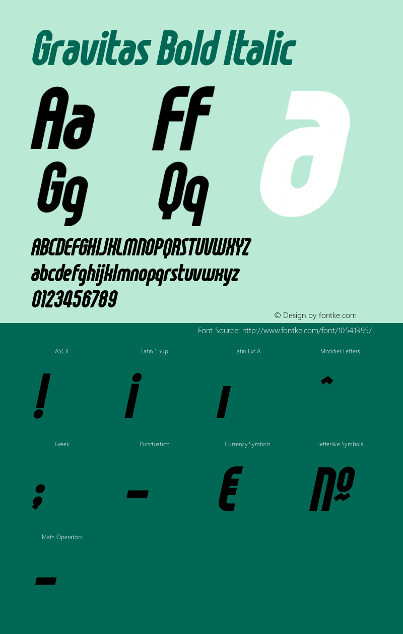 Gravitas Bold Italic Version 1.00 February 15, 2014, initial release图片样张