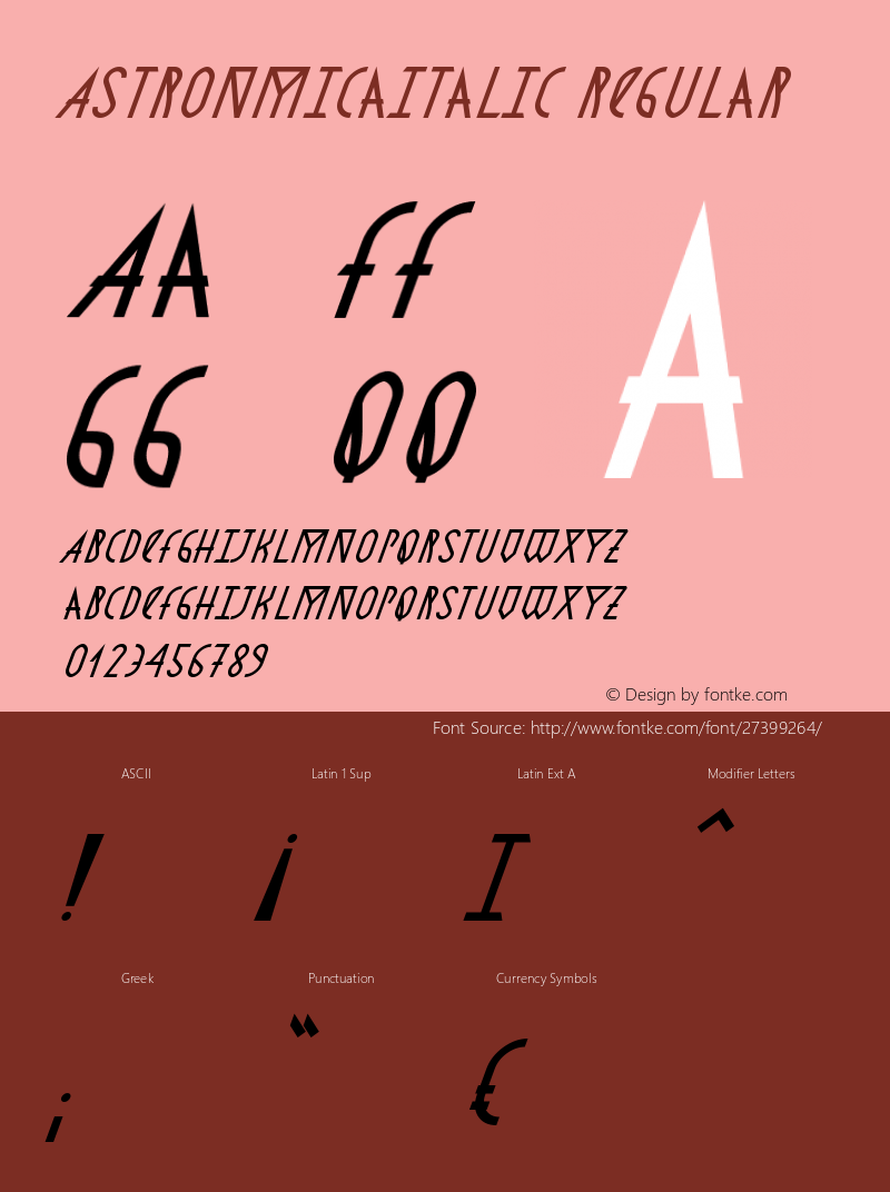 AstronmicaItalic Version 1.00;October 19, 2018;FontCreator 11.5.0.2427 64-bit图片样张