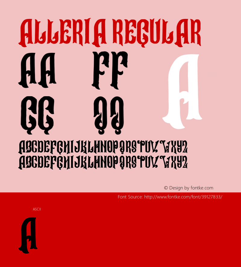 Alleria Version 1.00;August 7, 2019;FontCreator 12.0.0.2525 64-bit图片样张