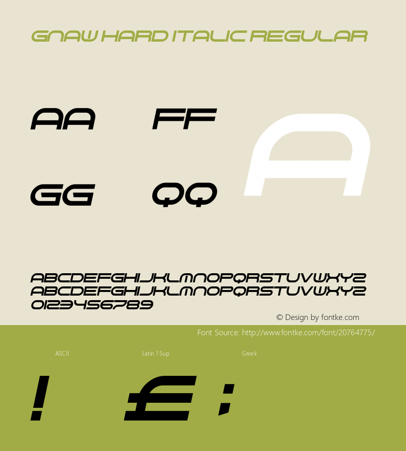 Gnaw Hard Italic Version 1.00 January 12, 2014, initial release图片样张