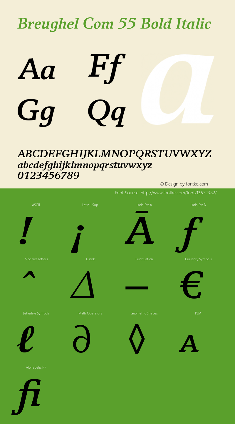 Breughel Com 55 Bold Italic Version 1.01图片样张