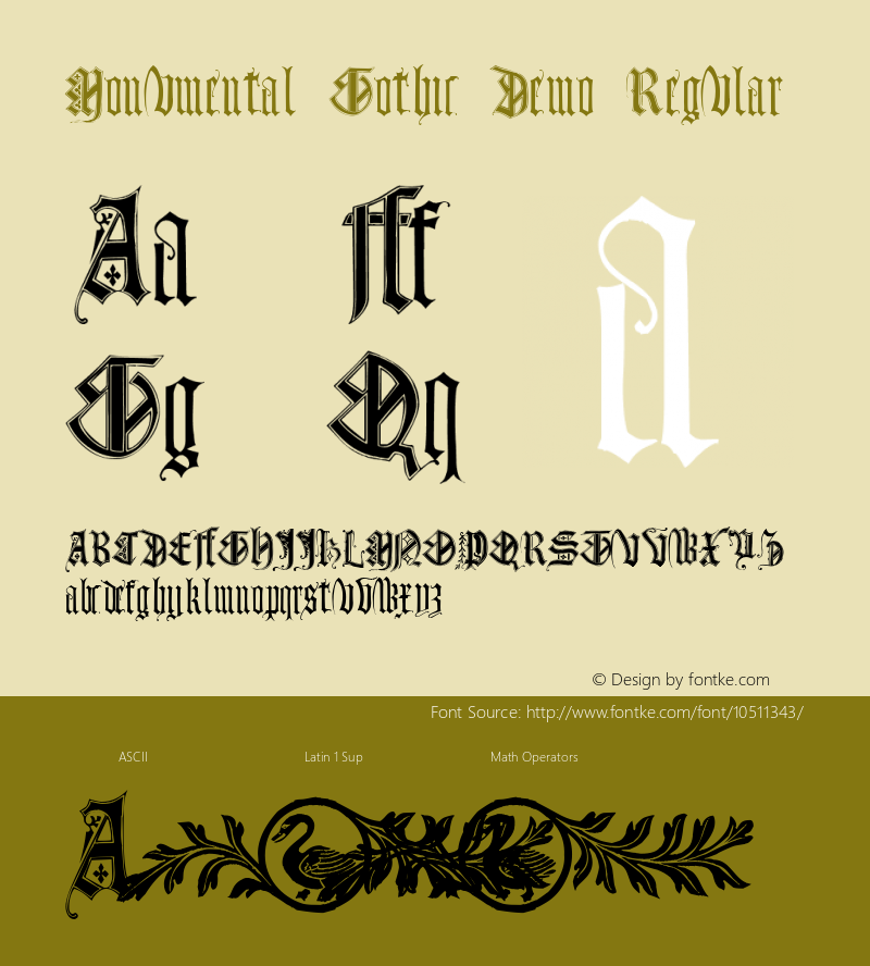 Monumental Gothic Demo Regular Macromedia Fontographer 4.1.4 9/5/02图片样张