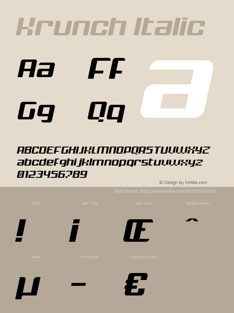 Krunch Italic Version 1.000 2014 initial release图片样张