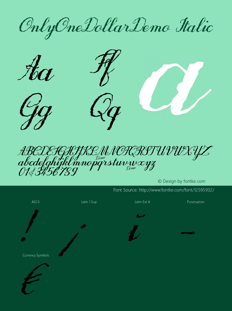 OnlyOneDollarDemo Italic Version 1.00图片样张