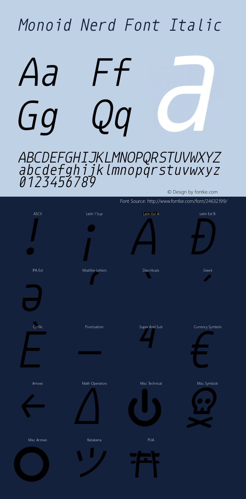 Monoid Italic Nerd Font Complete Version 0.61;Nerd Fonts 1.2.图片样张