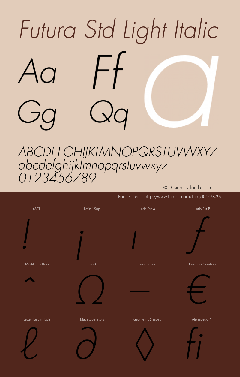 Futura Std Light Italic OTF 1.029;PS 001.002;Core 1.0.33;makeotf.lib1.4.1585图片样张