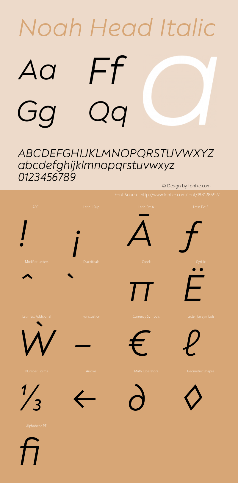 Noah Head Regular Italic Version 1.000;PS 001.000;hotconv 1.0.88;makeotf.lib2.5.64775图片样张