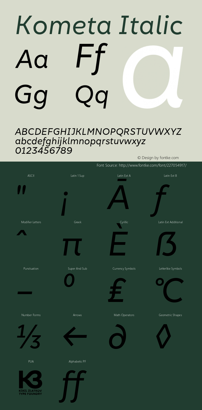 Kometa-Italic Version 1.790图片样张