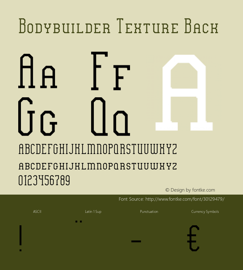 Bodybuilder Texture Back Version 1.00;May 22, 2019;FontCreator 11.5.0.2430 64-bit图片样张