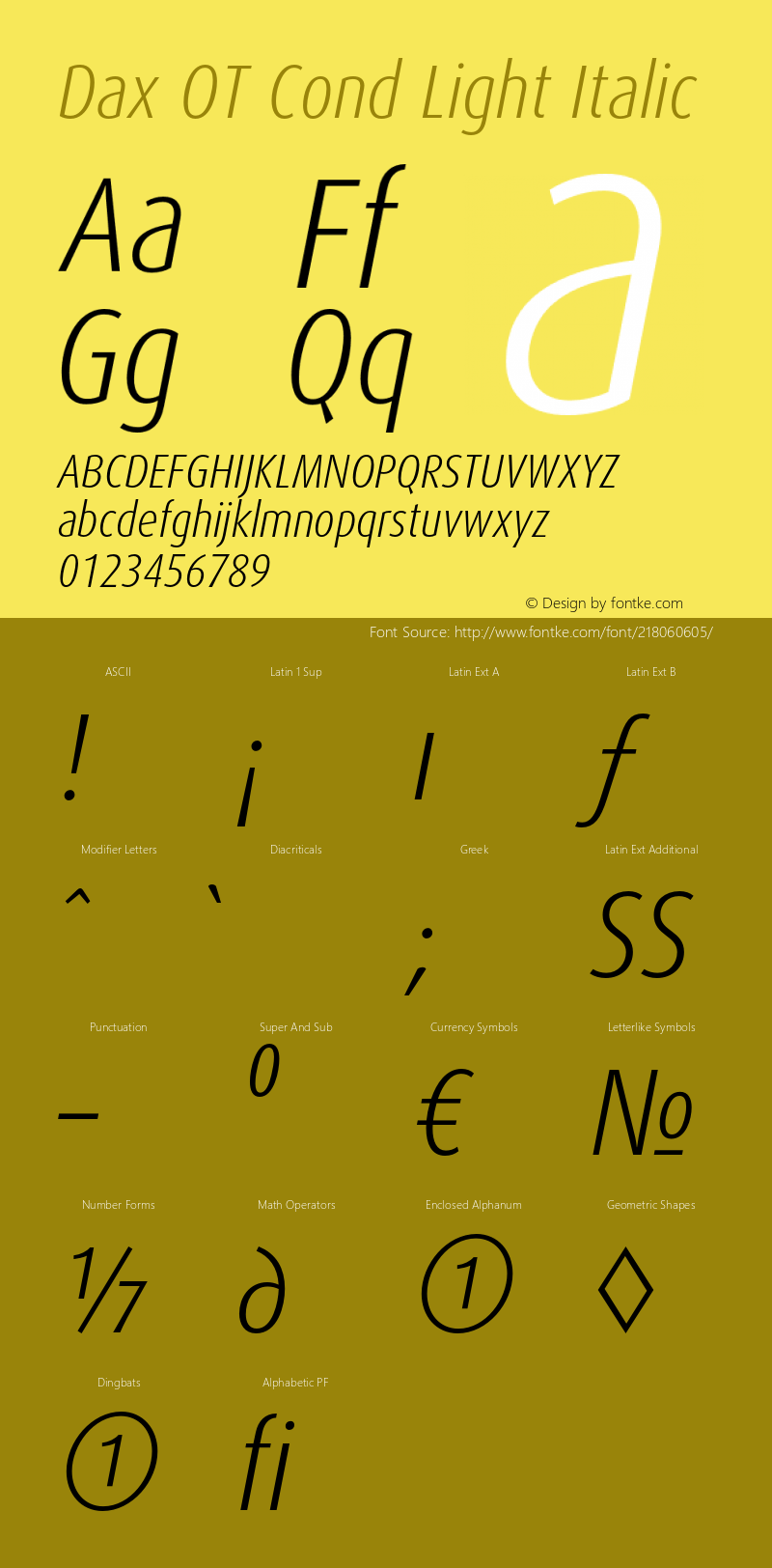 Dax OT Cond Light Italic Version 7.504; 2006; Build 1022图片样张