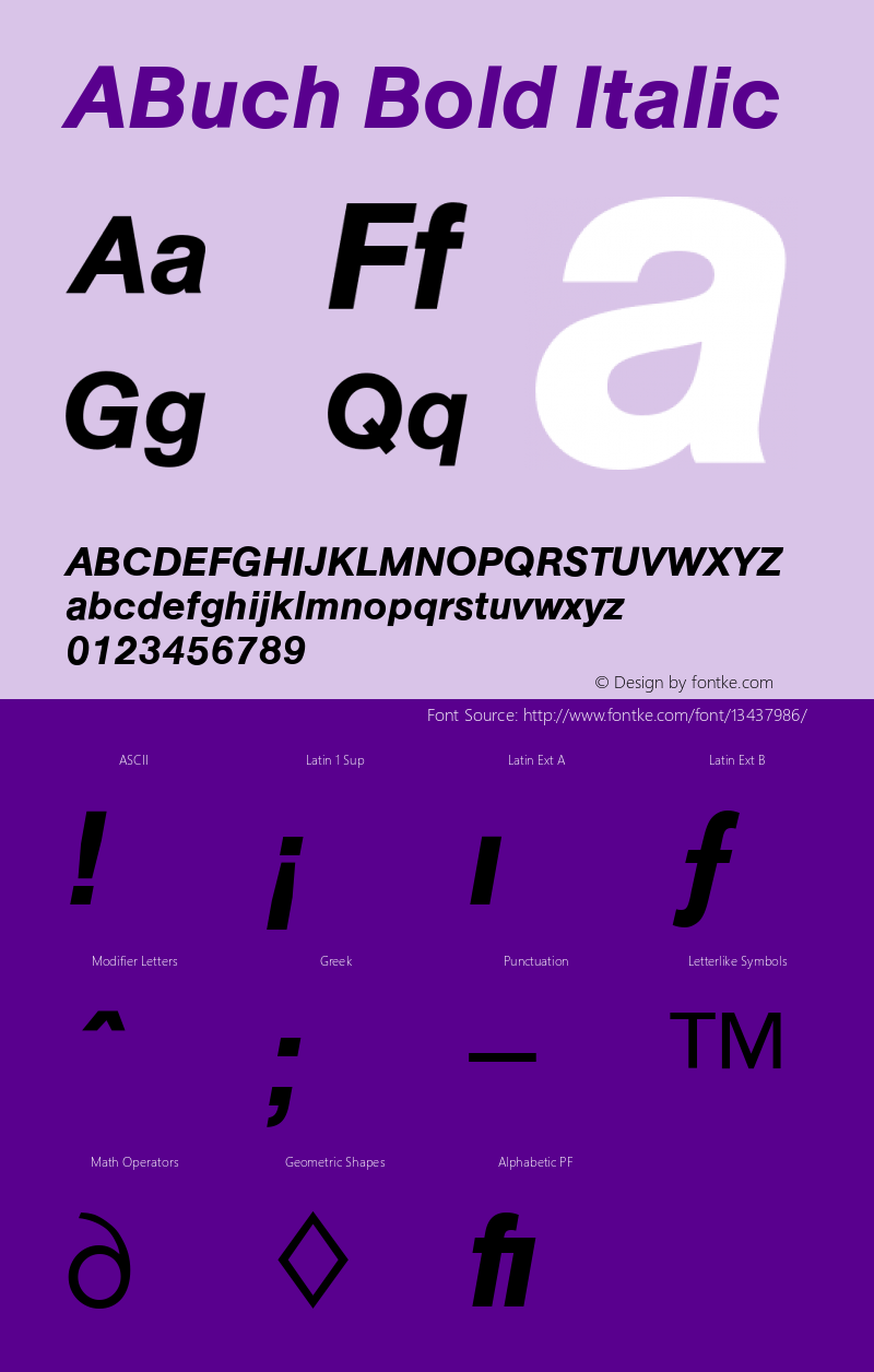 ABuch Bold Italic Version 4.00 April 13, 2007图片样张