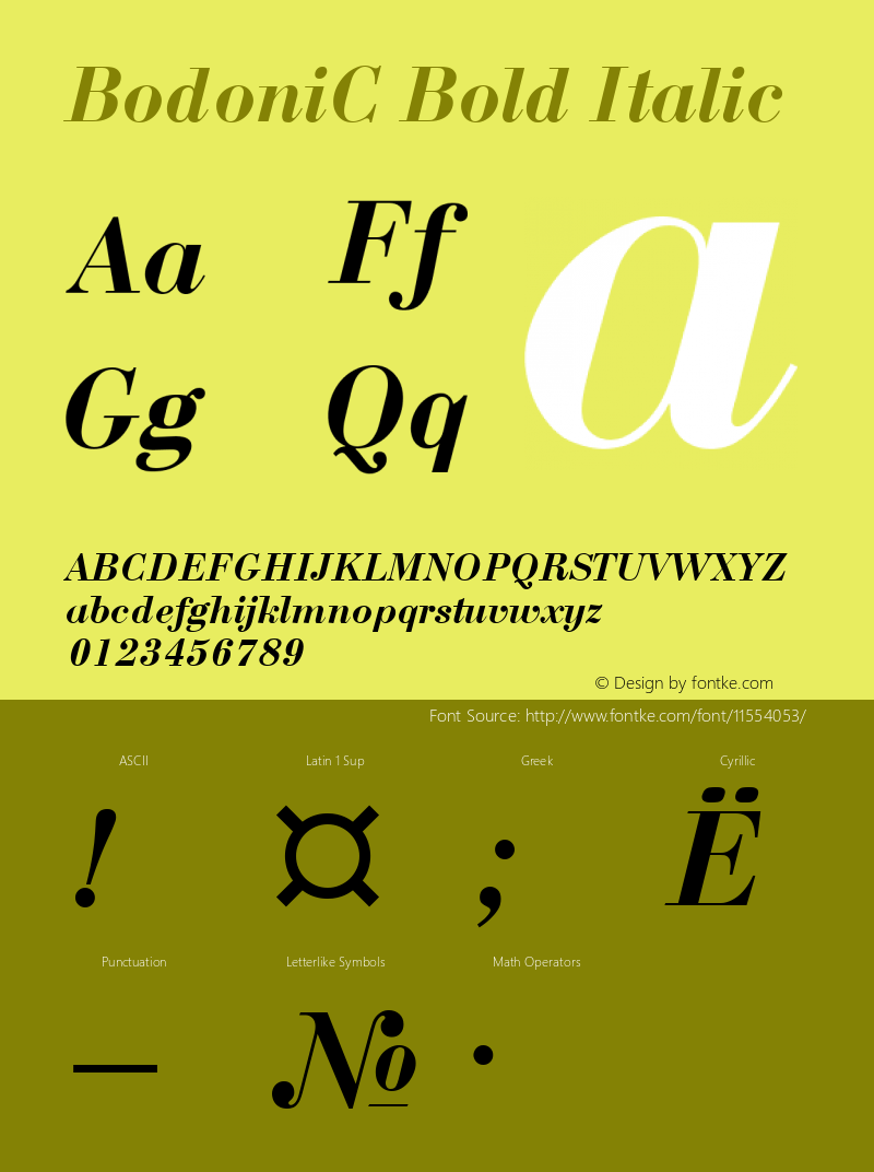 BodoniC Bold Italic Version 001.000图片样张