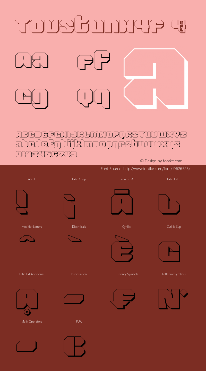 TovstunH4F ☞ 1.0;com.myfonts.4thfebruary.tovstun-4f.h.wfkit2.3dPb图片样张