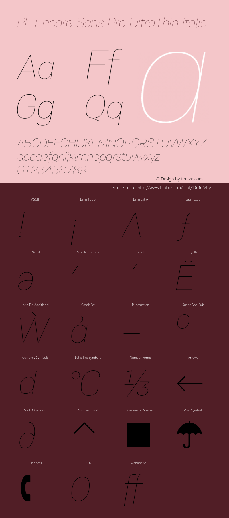 PF Encore Sans Pro UltraThin Italic Version 002.000图片样张