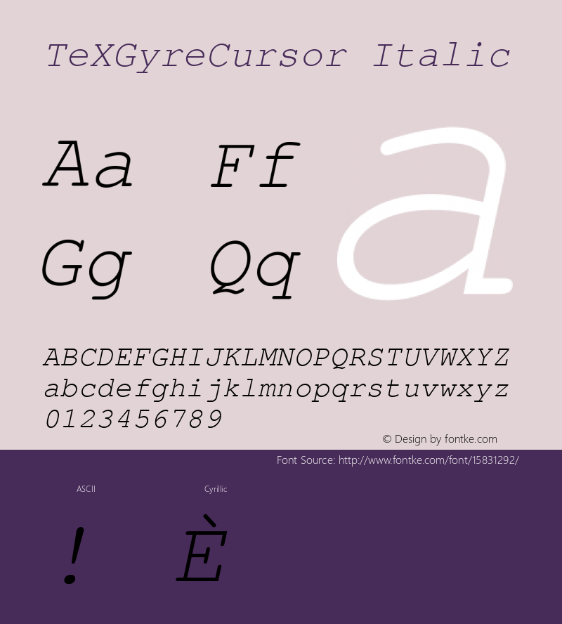 TeXGyreCursor Italic Version 1.103;PS 1.103;hotconv 1.0.49;makeotf.lib2.0.14853; ttfautohint (v1.4.1)图片样张