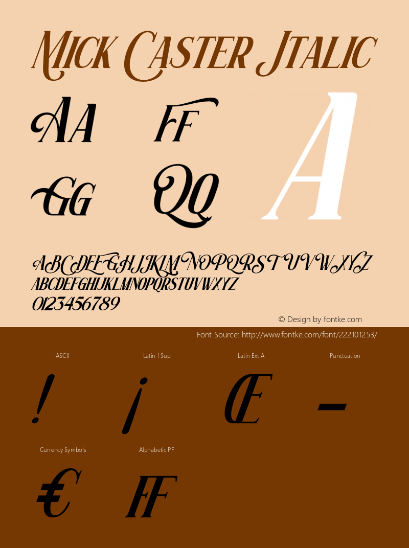 Mick Caster Italic Version 1.00;November 10, 2020;FontCreator 12.0.0.2563 64-bit图片样张