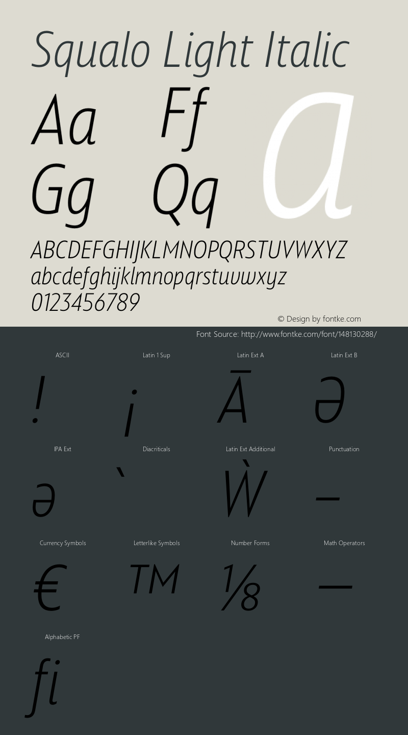 Squalo Light Italic Version 1.000;PS 001.000;hotconv 1.0.88;makeotf.lib2.5.64775图片样张