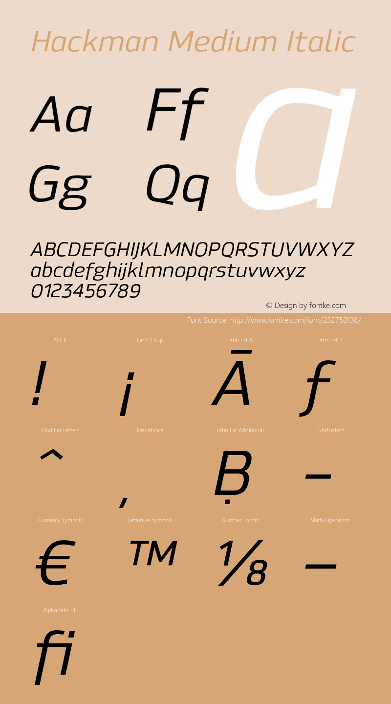 Hackman Medium Italic Version 1.001;PS 001.001;hotconv 1.0.70;makeotf.lib2.5.58329图片样张