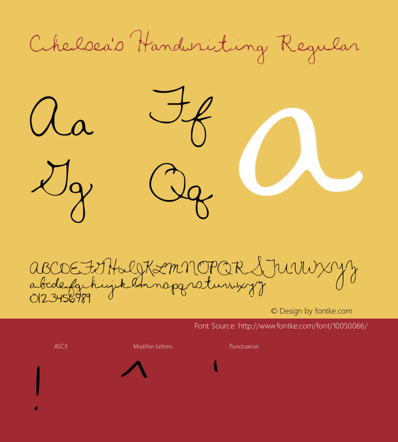 Chelsea's Handwriting Regular 1999; 1.0, initial release图片样张