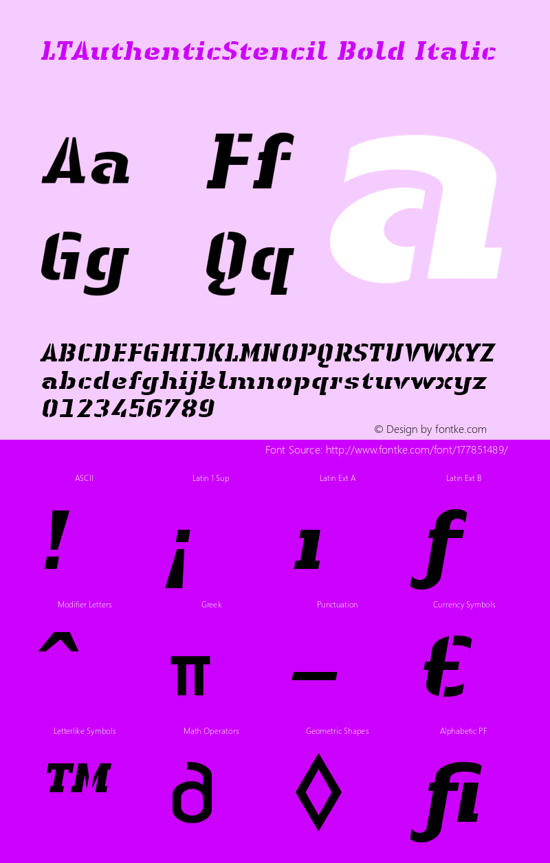 Linotype Authentic Stencil HeavyItalic 005.000图片样张