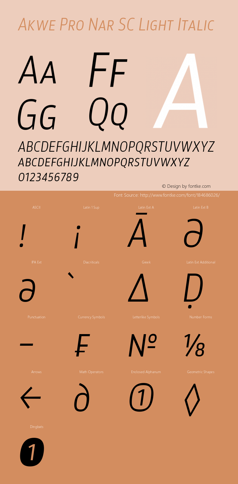 Akwe Pro Nar SC Light Italic Version 1.000;PS 001.000;hotconv 1.0.88;makeotf.lib2.5.64775图片样张