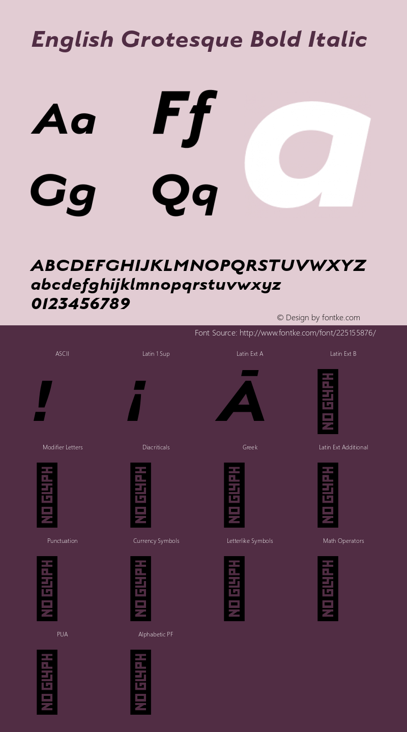 English Grotesque Bold Italic Version 7.000;FEAKit 1.0图片样张