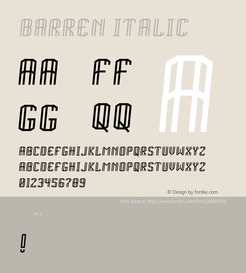 Barren-Italic Version 1.000;PS 001.001;hotconv 1.0.56图片样张