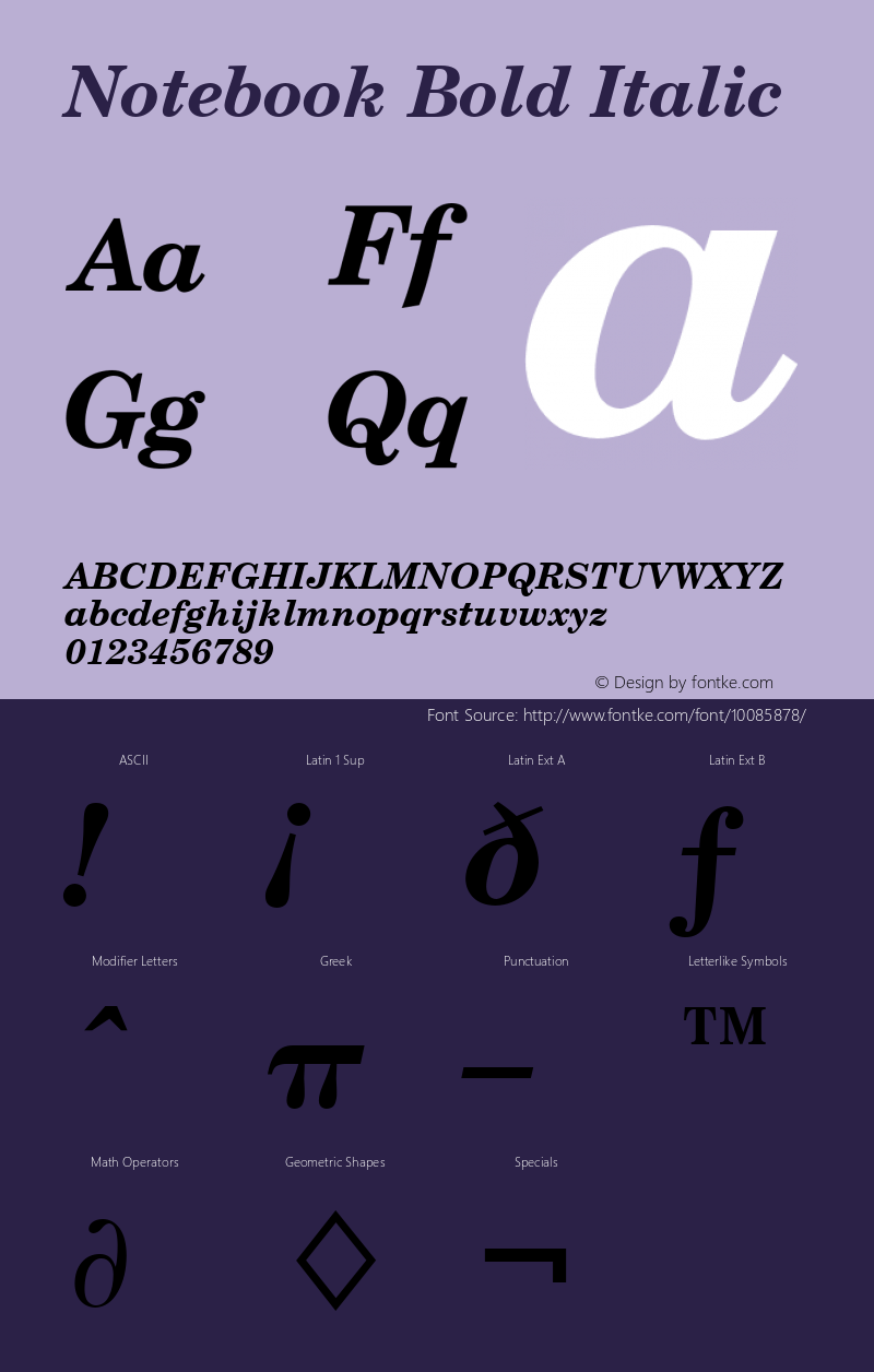Notebook Bold Italic Font Version 2.6; Converter Version 1.10图片样张