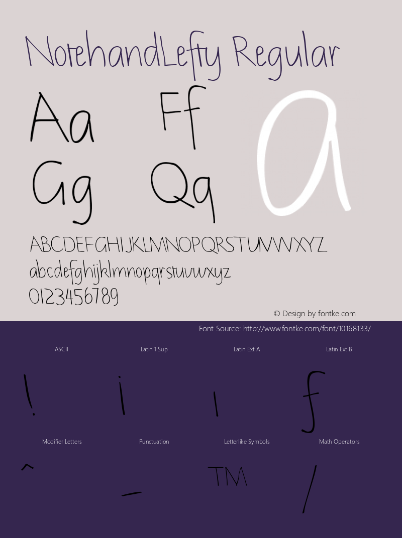 NotehandLefty Regular The IMSI MasterFonts Collection, tm 1995, 1996 IMSI (International Microcomputer Software Inc.)图片样张