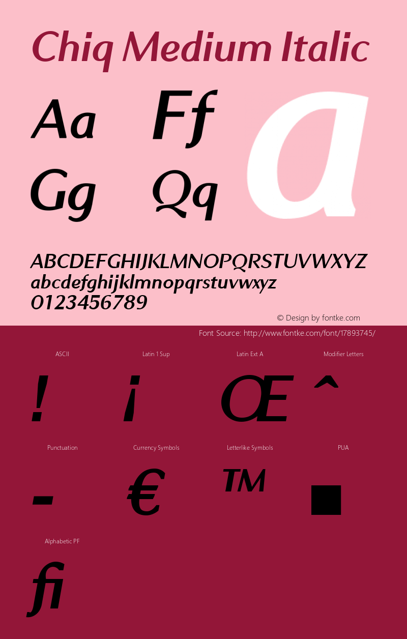 Chiq Medium Italic 1.000图片样张