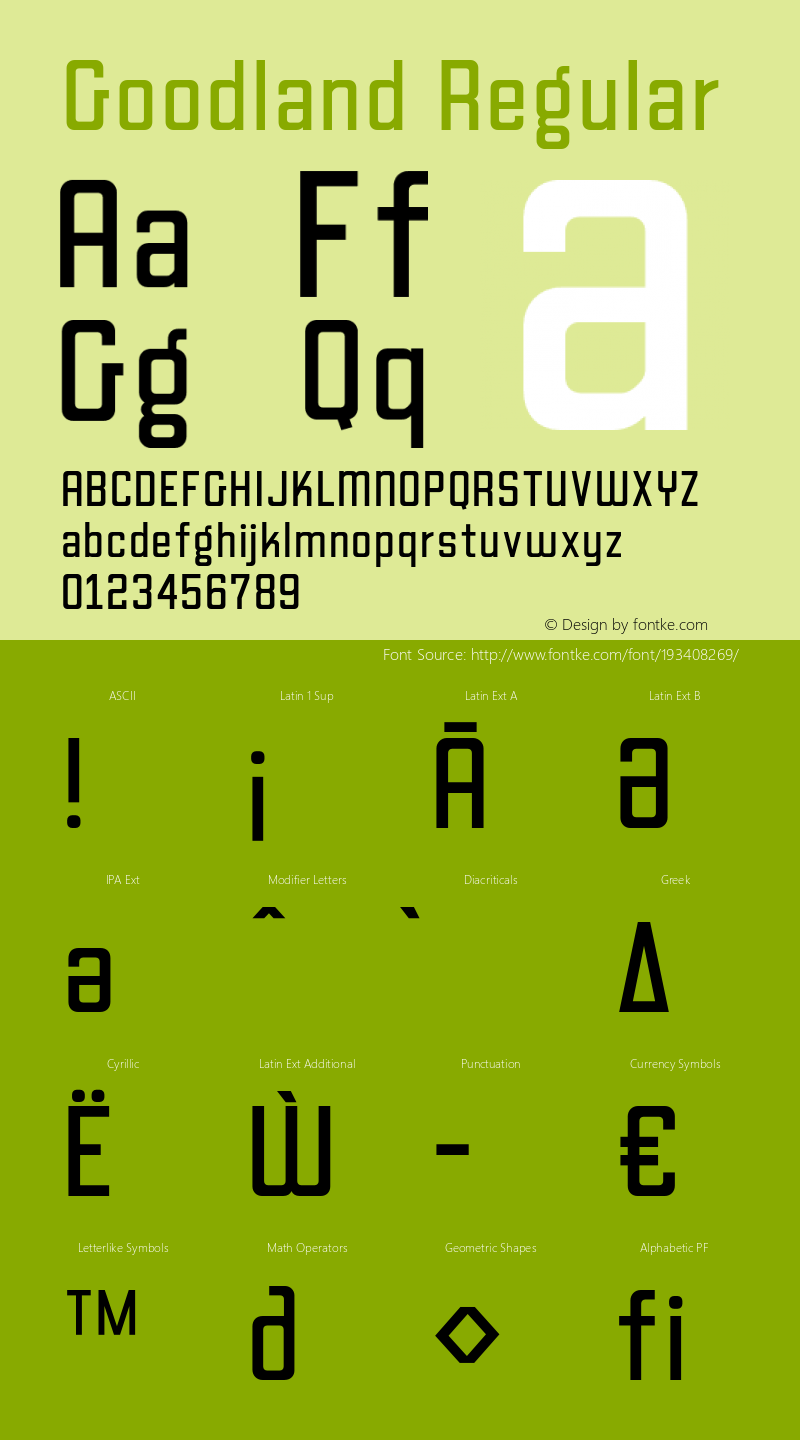 Goodland Regular Version 1.000;hotconv 1.0.109;makeotfexe 2.5.65596图片样张