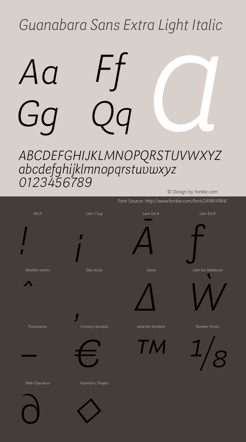 Guanabara Sans Extra Light Italic Version 2.001;PS 002.001;hotconv 1.0.70;makeotf.lib2.5.58329图片样张