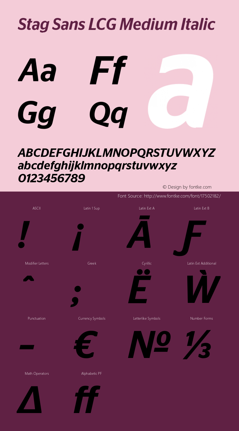 Stag Sans LCG Medium Italic Version 1.200; 2016 Latin, Cyrillic and Greek图片样张