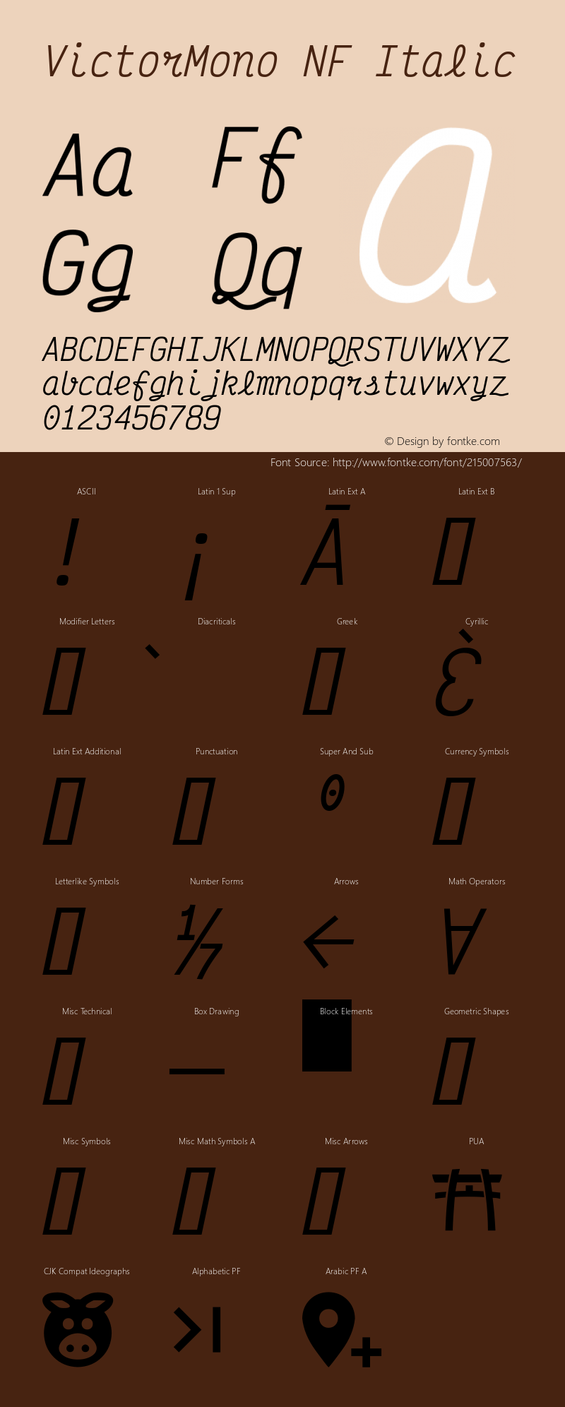 Victor Mono Italic Nerd Font Complete Windows Compatible Version 1.410;Nerd Fonts 2.1.0图片样张