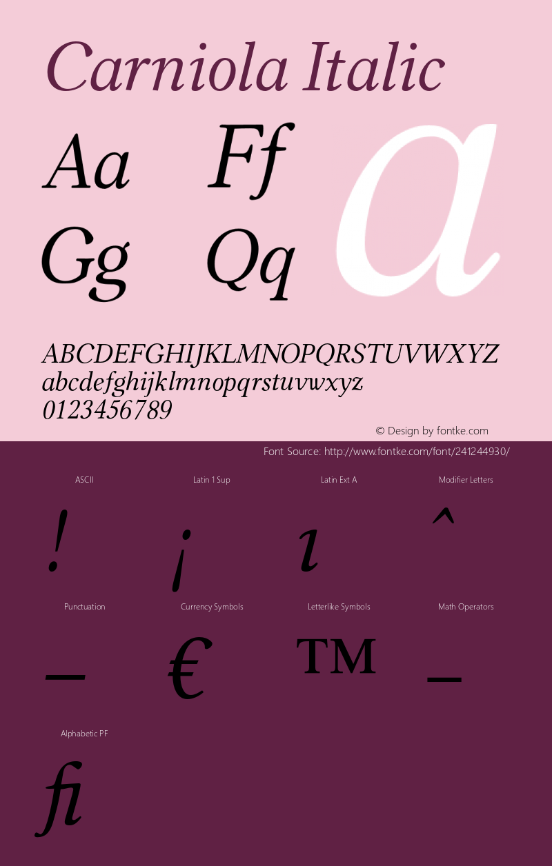 Carniola Italic Version 1.00图片样张