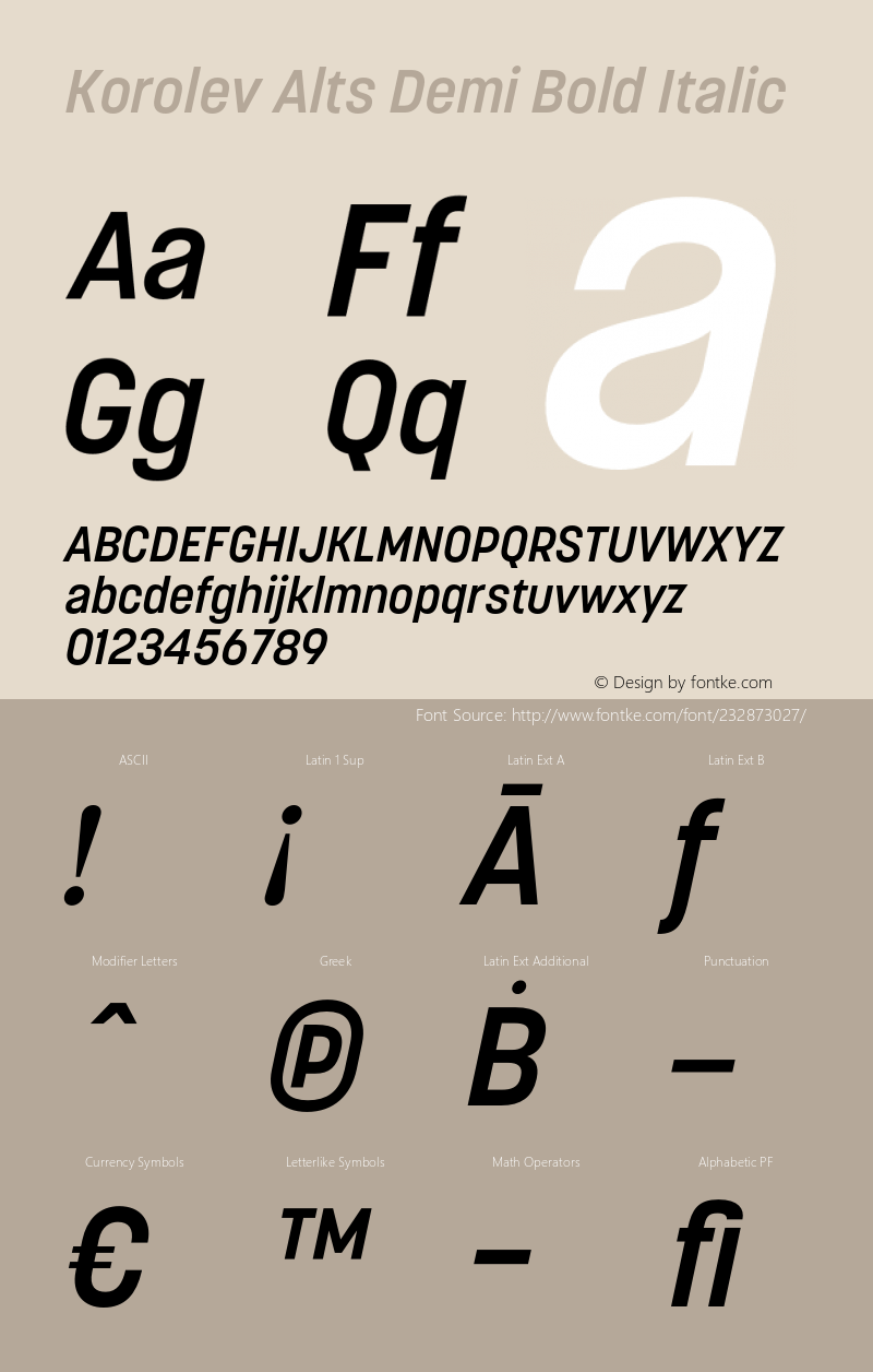 Korolev Alternates Demi Bold Italic Version 8.000;FEAKit 1.0图片样张