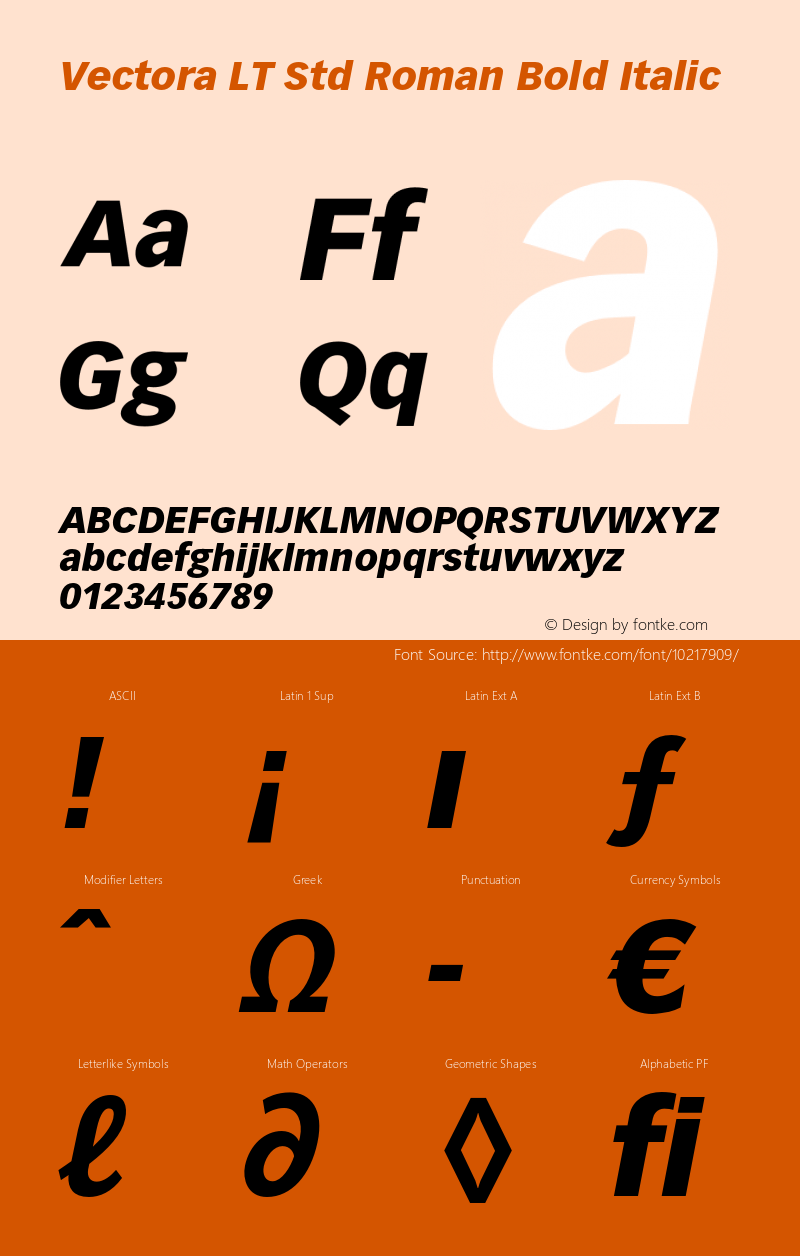 Vectora LT Std Roman Bold Italic Version 2.020;PS 002.000;hotconv 1.0.50;makeotf.lib2.0.16970图片样张