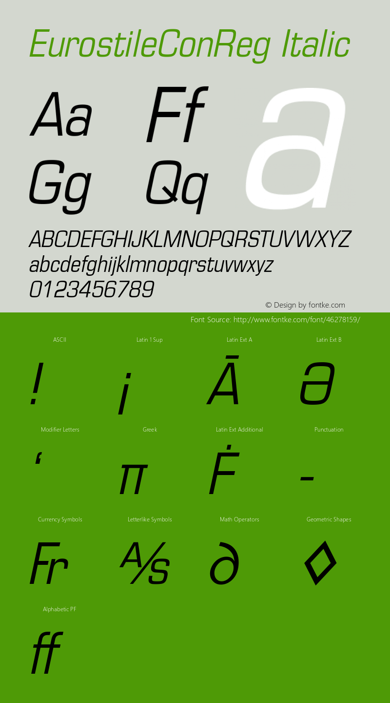 EurostileConReg Italic Version 1.00图片样张