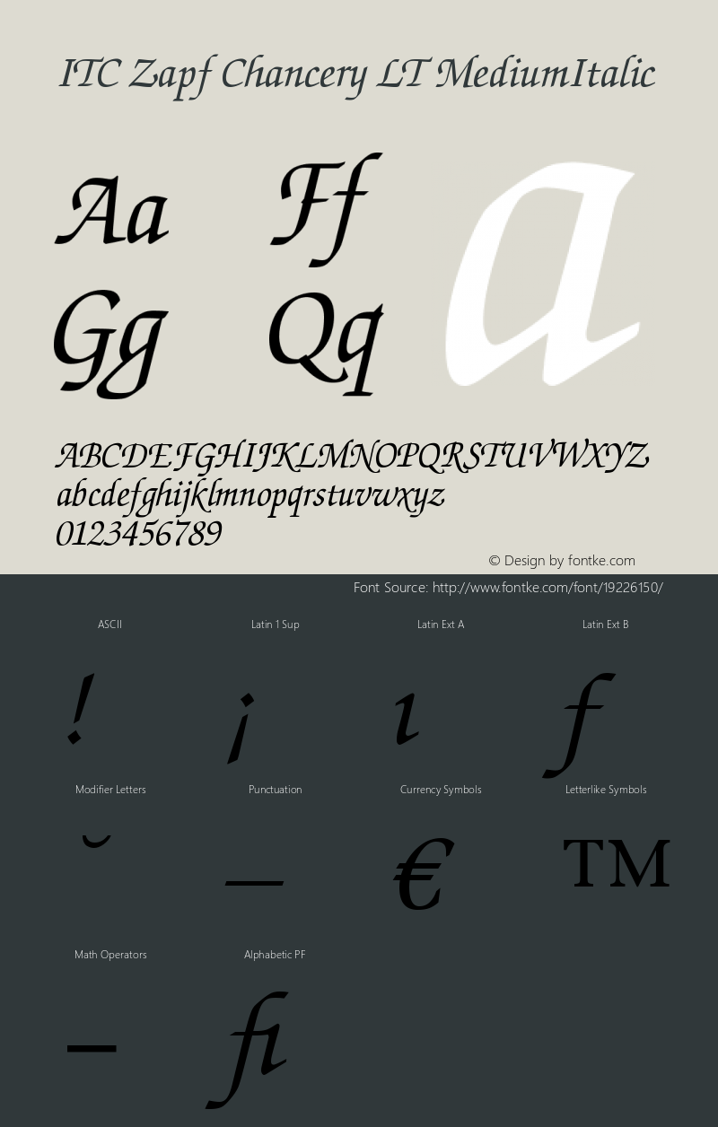 ITC Zapf Chancery LT Medium Italic Version 006.000图片样张