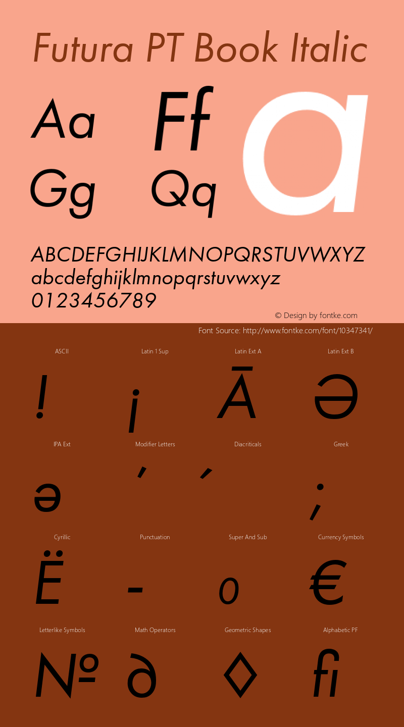 Futura PT Book Italic Version 1.000 2008 initial release图片样张