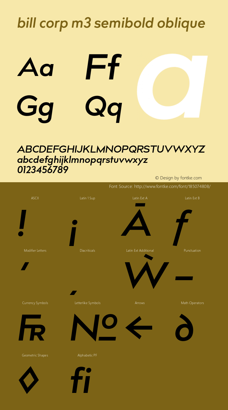 bill corp m3 semibold oblique Version 1.000;PS 002.000;hotconv 1.0.70;makeotf.lib2.5.58329图片样张