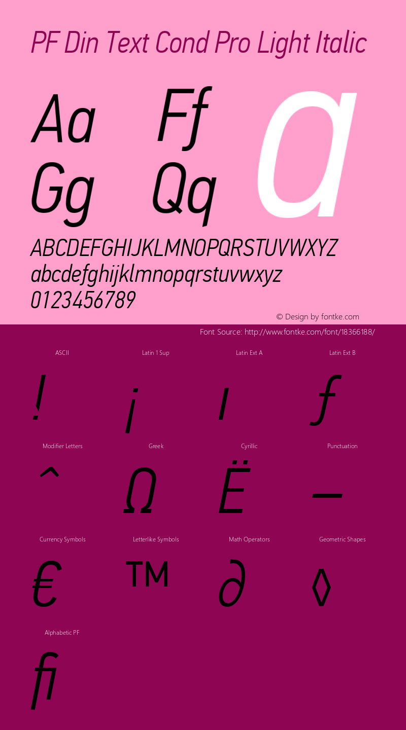 PF Din Text Cond Pro Light Italic Version 2.005 2005图片样张