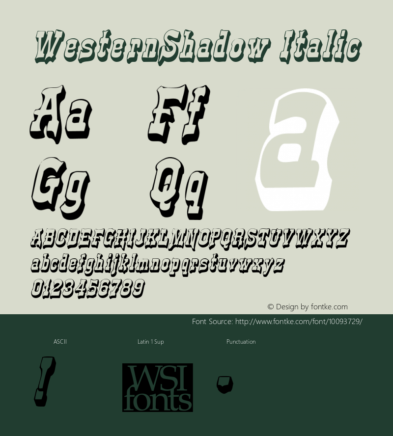 WesternShadow Italic The IMSI MasterFonts Collection, tm 1995, 1996 IMSI (International Microcomputer Software Inc.)图片样张