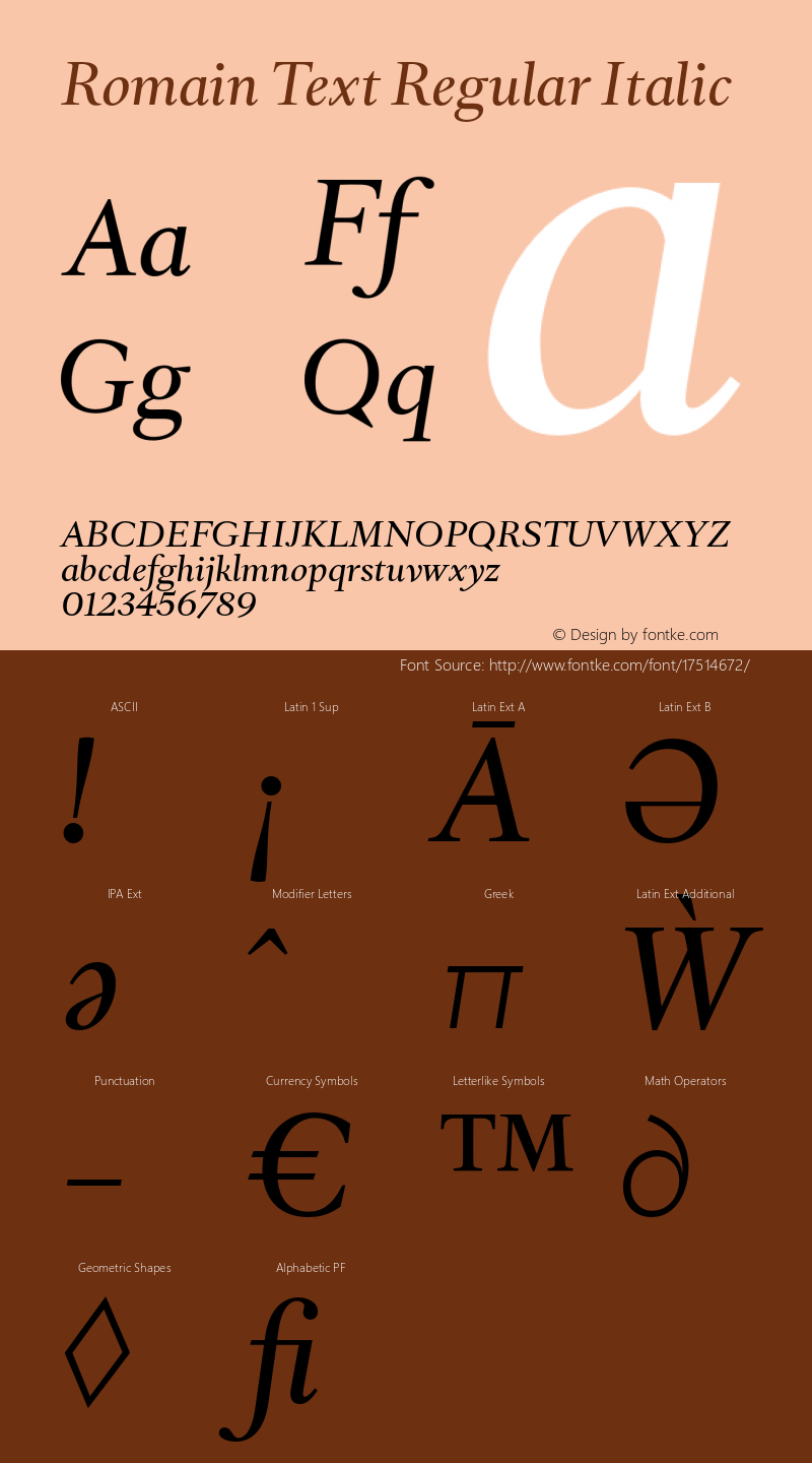 Romain Text Regular Italic Version 2.000; 2016图片样张