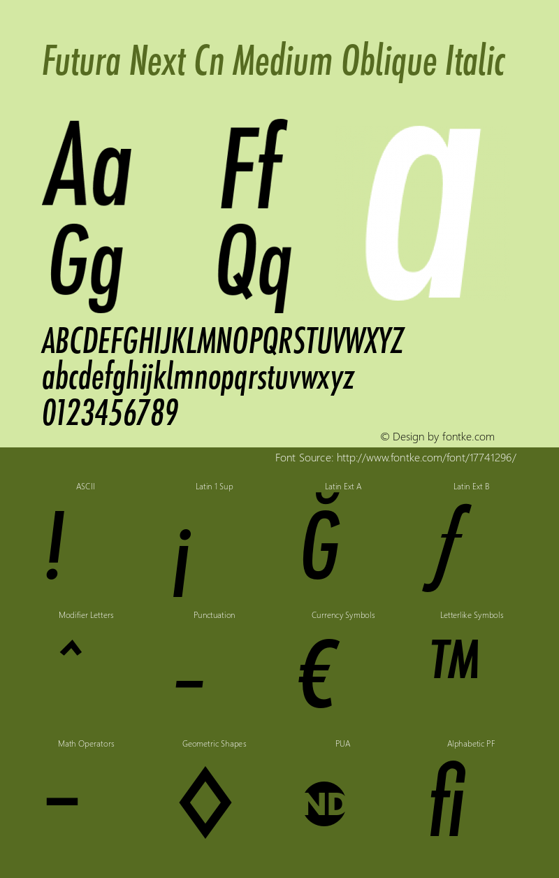 Futura Next Cn Medium Oblique Italic Version 1.005图片样张