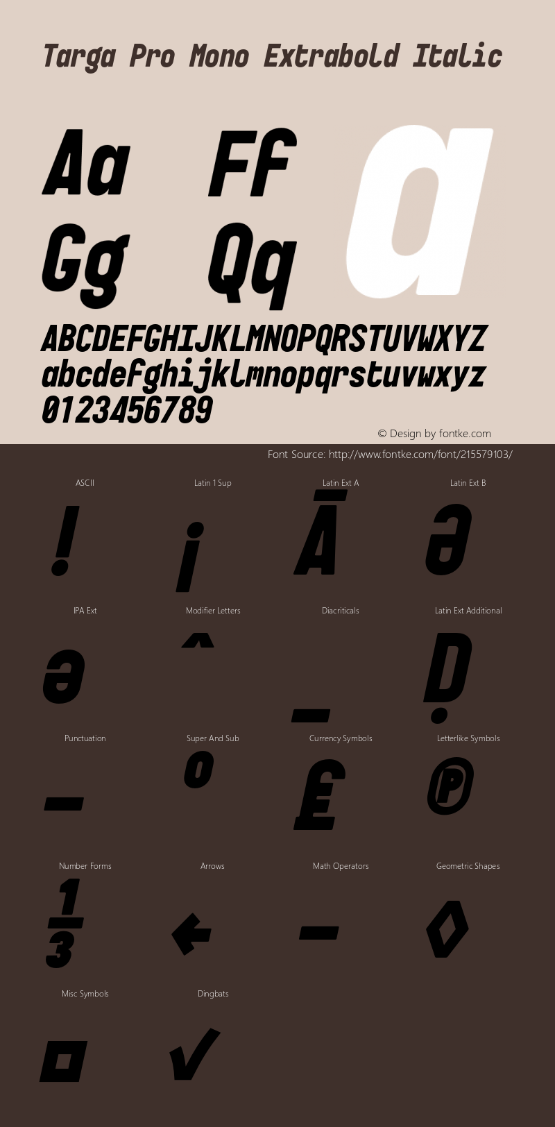 Targa Pro Mono Extrabold Italic Version 3.003;FEAKit 1.0图片样张