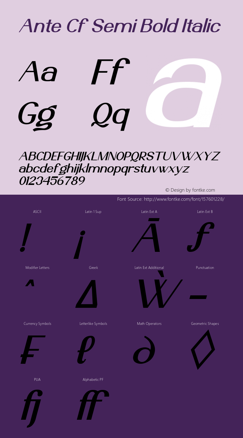 Ante Cf Semi Bold Italic Version 1.000图片样张