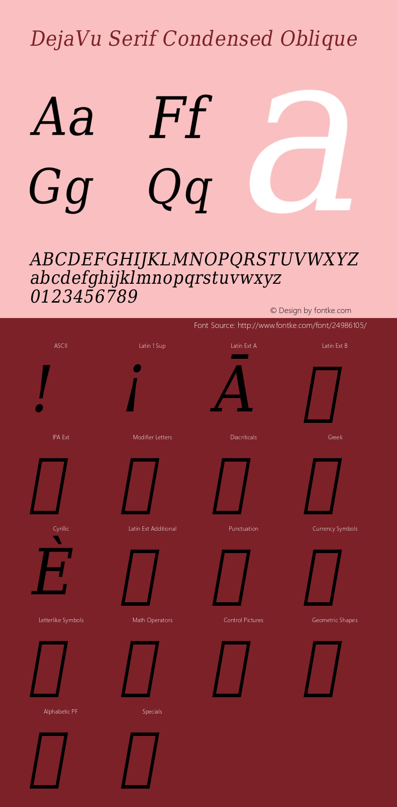 DejaVu Serif Condensed Oblique Version 1.13图片样张