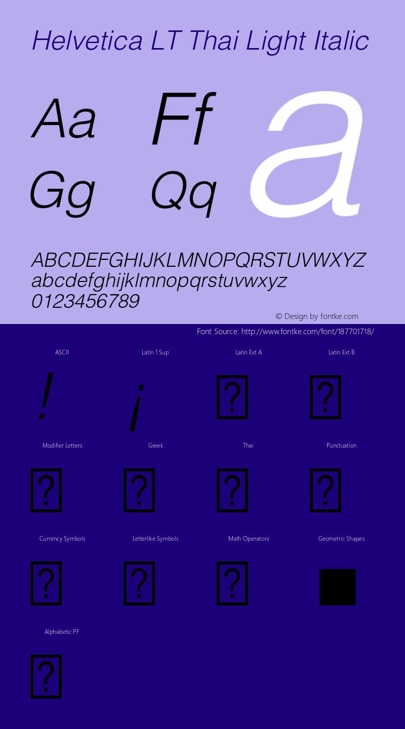 Helvetica LT Thai LightItalic Version 1.10图片样张