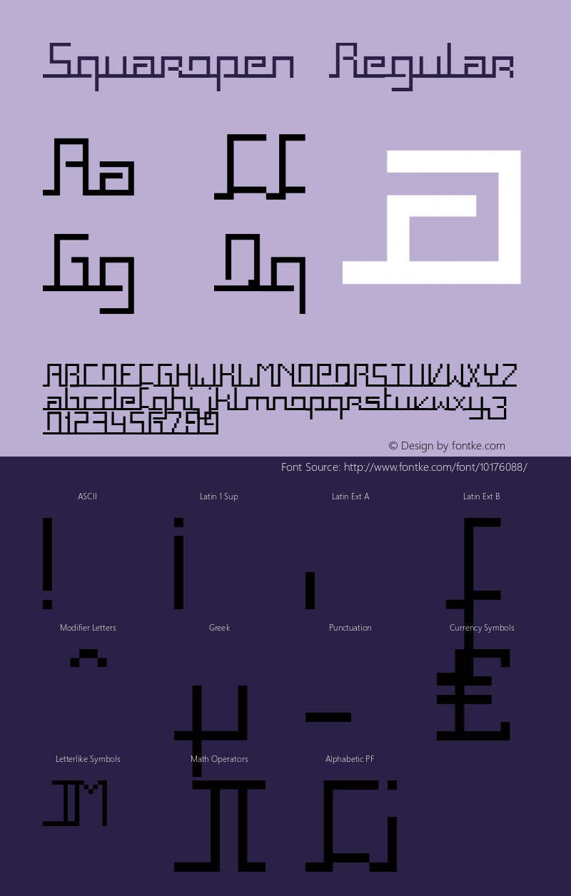 Squaropen Regular Fontographer 4.7 30/10/06 FG4M­0000002045图片样张